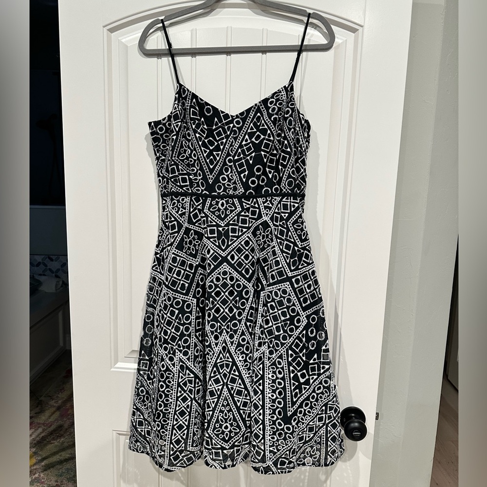 Geometric Navy and White Spaghetti Strap Dress